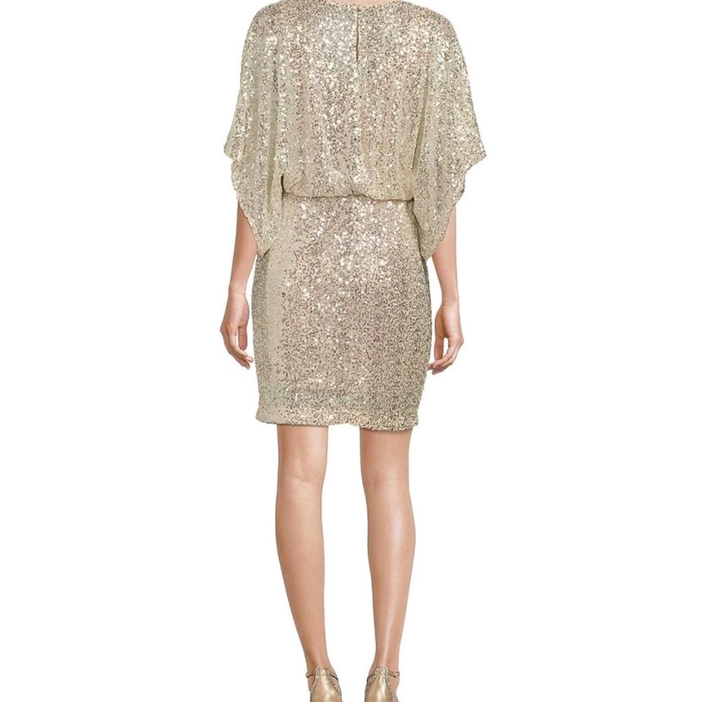 Jessica Howard Sequin Mesh Boat Neck Short Dolman Sleeve Blouson Sheath Dress